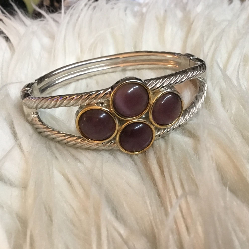 Vintage Silver and Purple Glass Clamper Bracelet - Picture 2 of 5